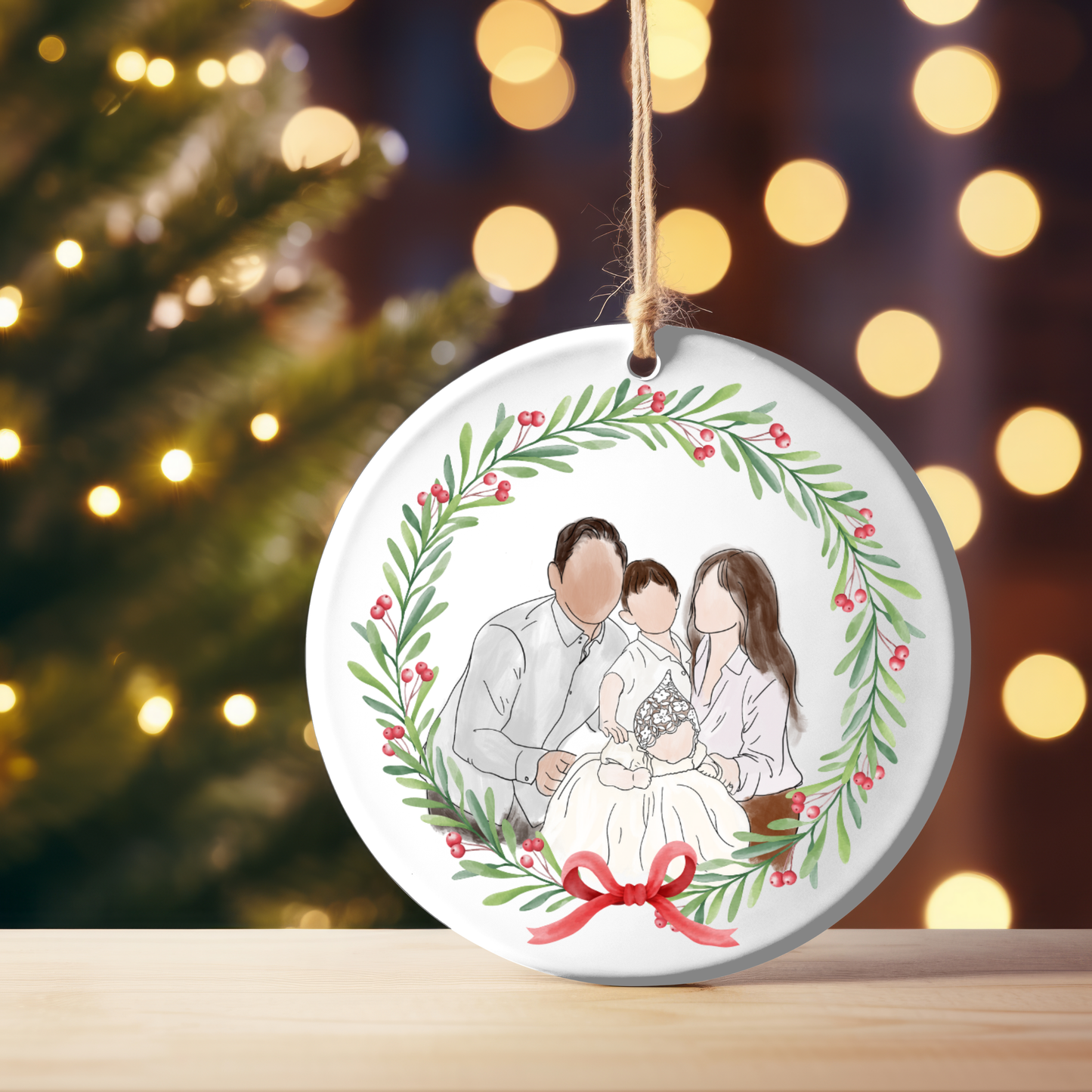 Custom Watercolor Portrait Christmas Ornament from Photograph