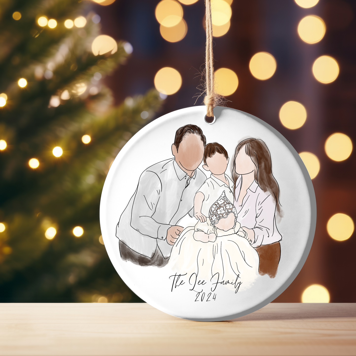 Custom Watercolor Portrait Christmas Ornament from Photograph