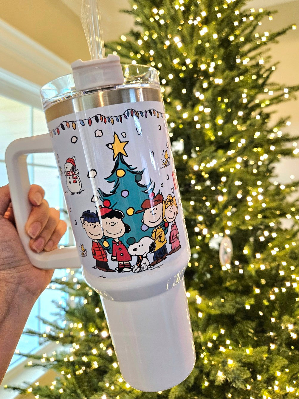 40oz Custom Name Snoopy Christmas Tumbler – Festive Personalized Gift