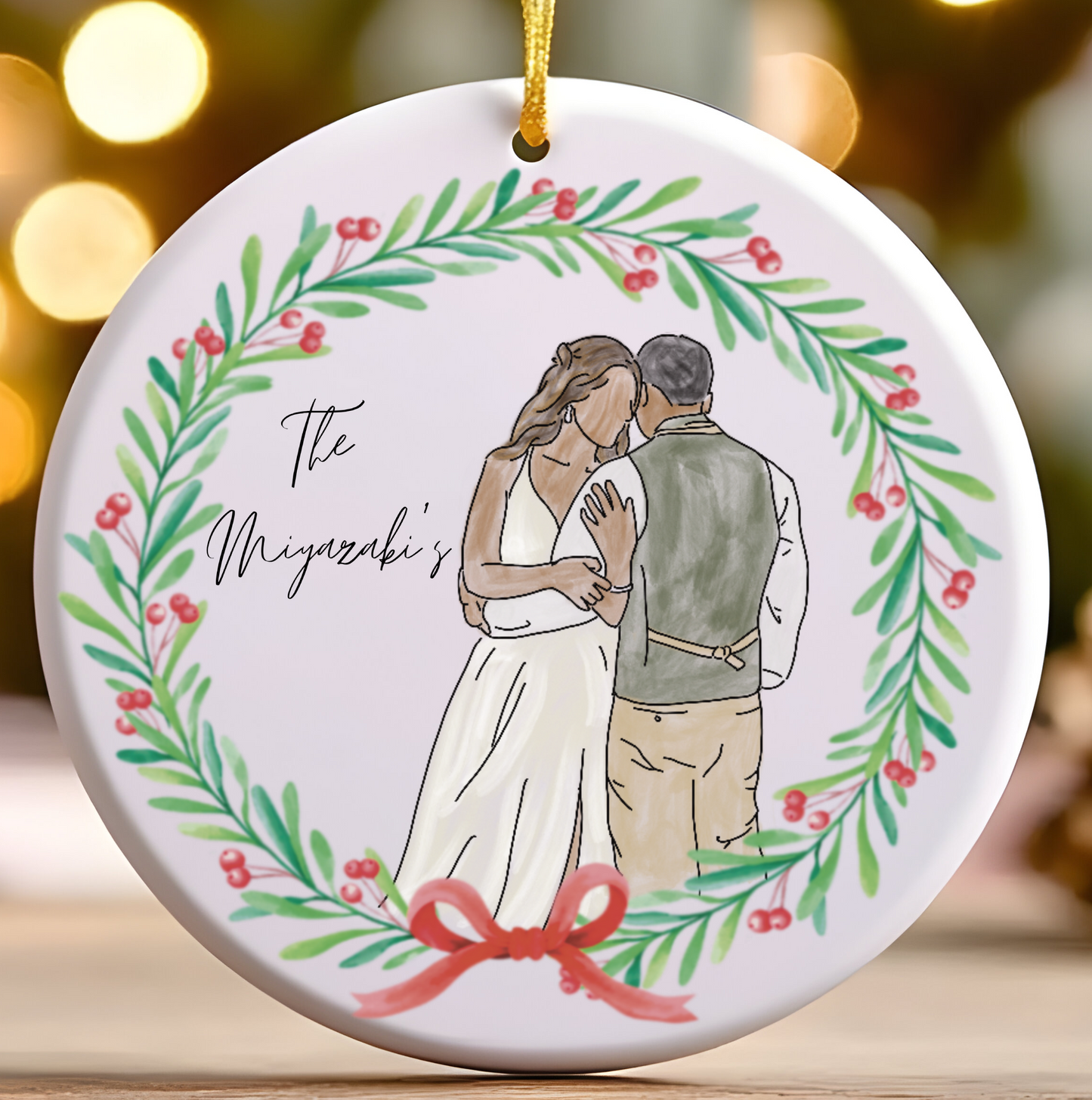 Custom Watercolor Portrait Christmas Ornament from Photograph