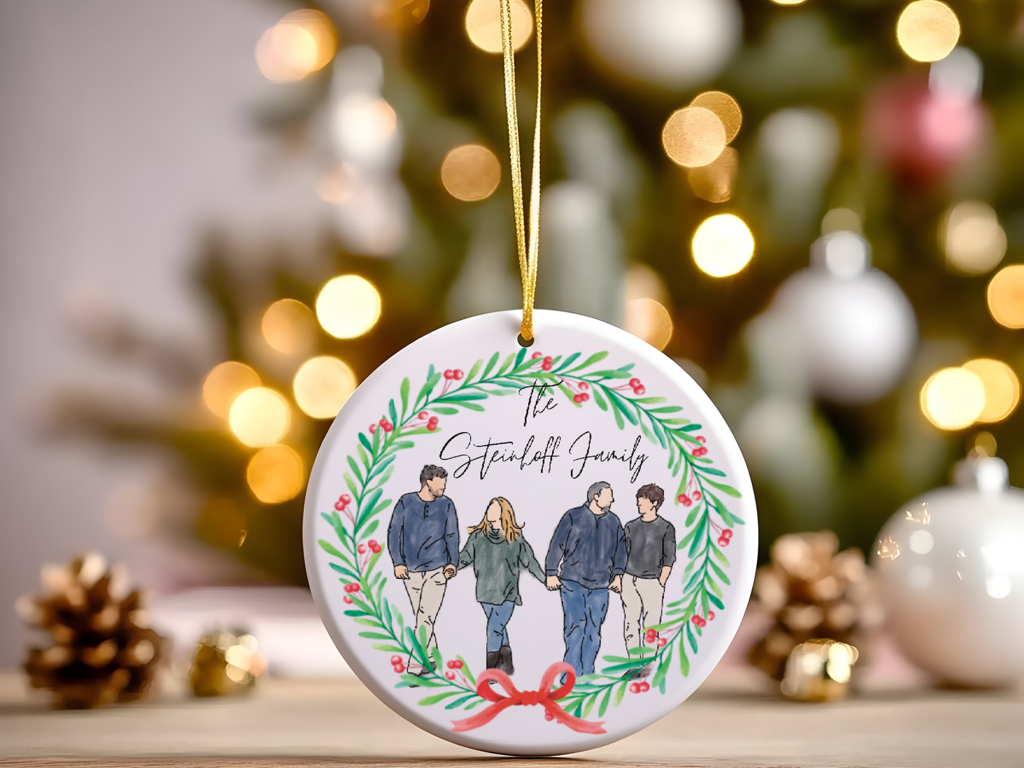Custom Watercolor Portrait Christmas Ornament from Photograph