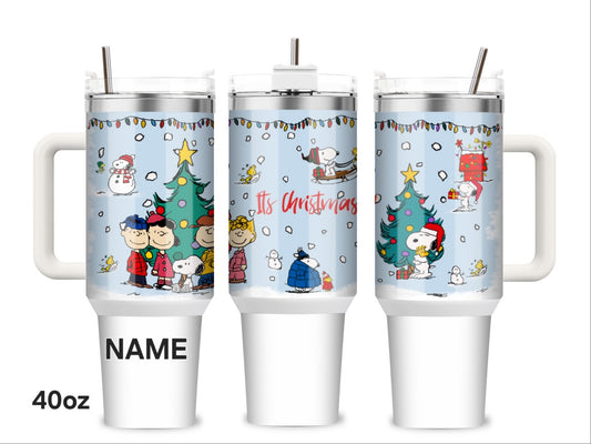 40oz Custom Name Snoopy Christmas Tumbler – Festive Personalized Gift