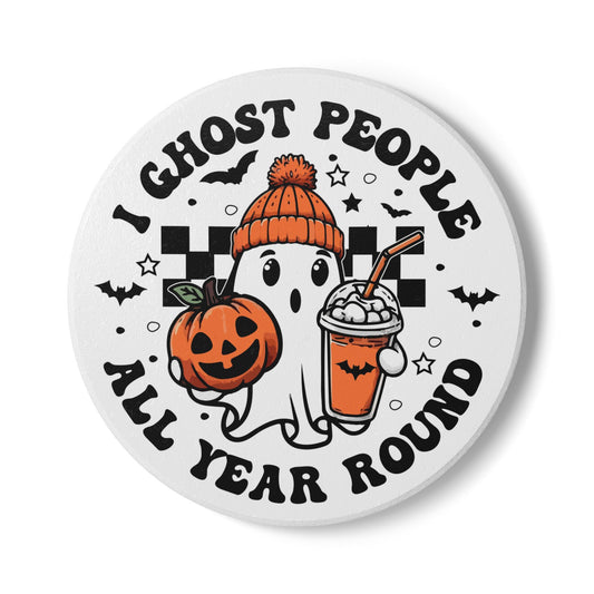 Halloween Ghost Coaster – “I Ghost People All Year Round” | Cute Spooky Ceramic Coaster | Gothic Fall Home Décor | Halloween Gift