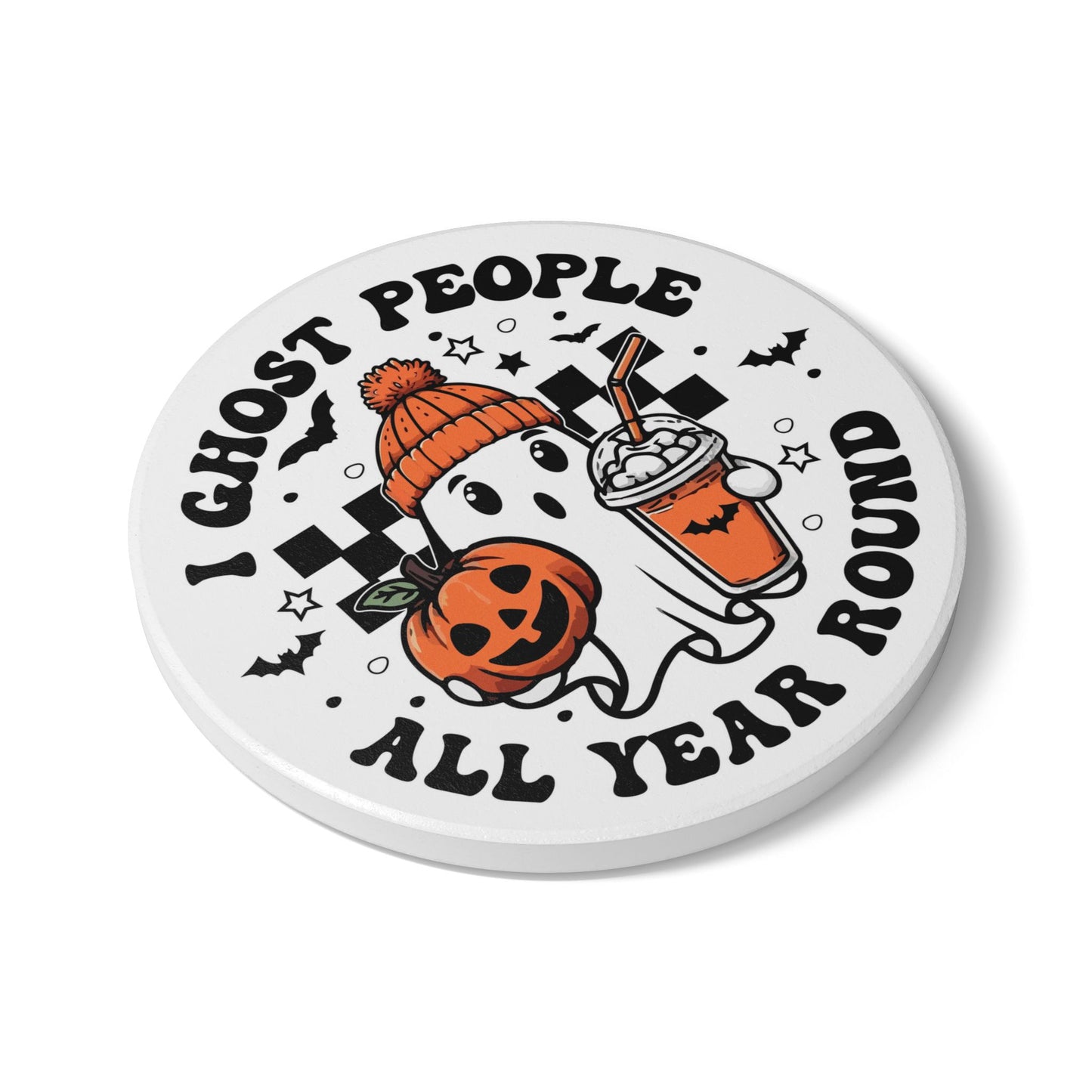 Halloween Ghost Coaster – “I Ghost People All Year Round” | Cute Spooky Ceramic Coaster | Gothic Fall Home Décor | Halloween Gift
