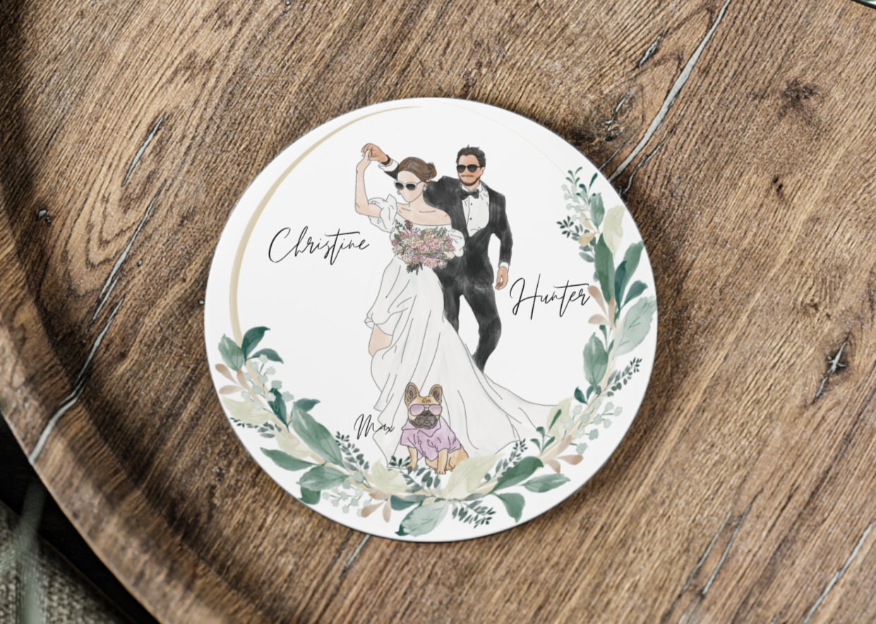 Custom Wedding Portrait Watercolor Ceramic Magnets