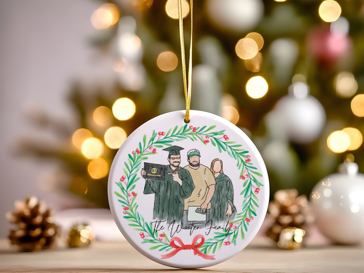 Custom Watercolor Portrait Christmas Ornament from Photograph