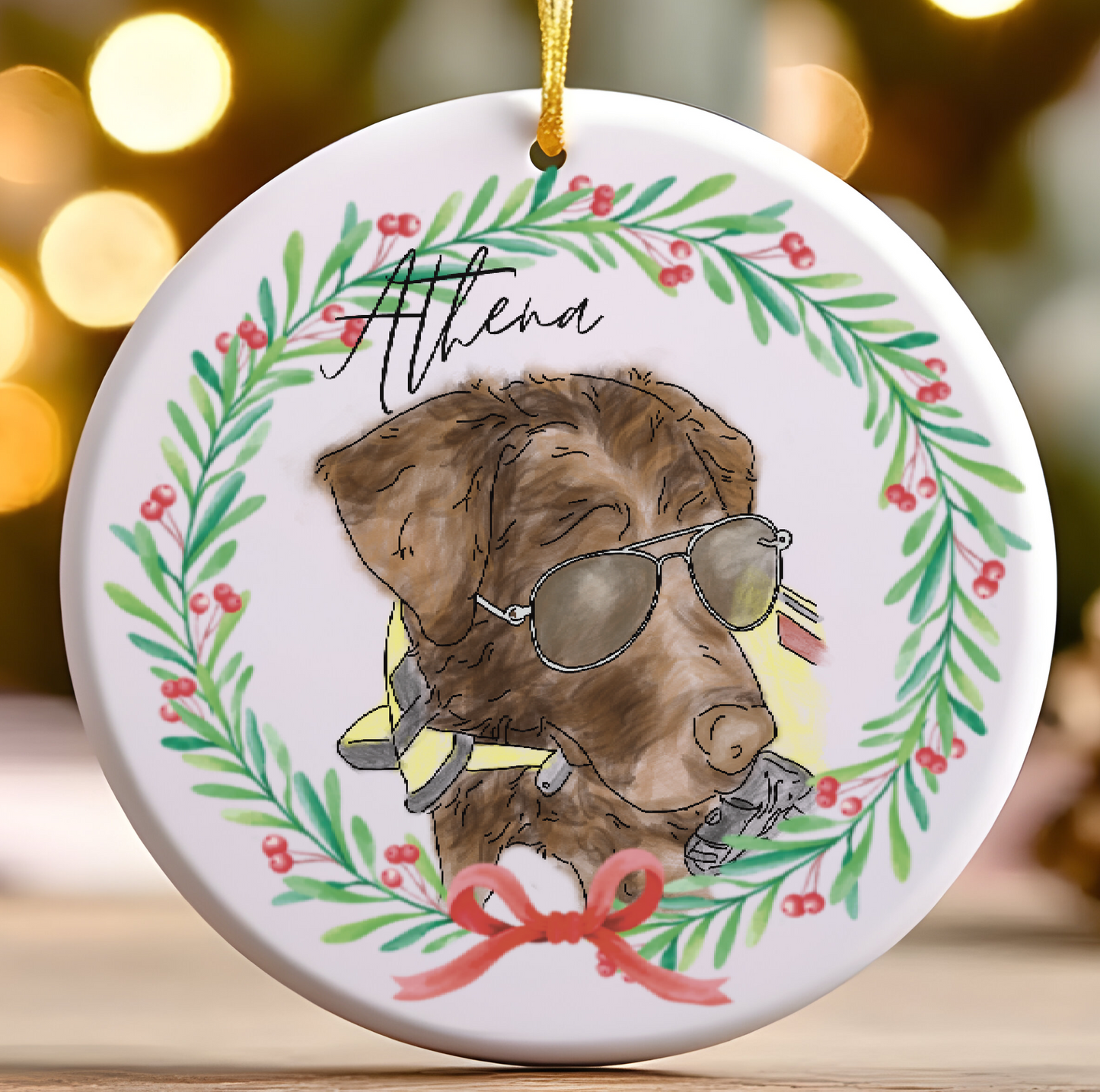 Custom Watercolor Portrait Christmas Ornament from Photograph
